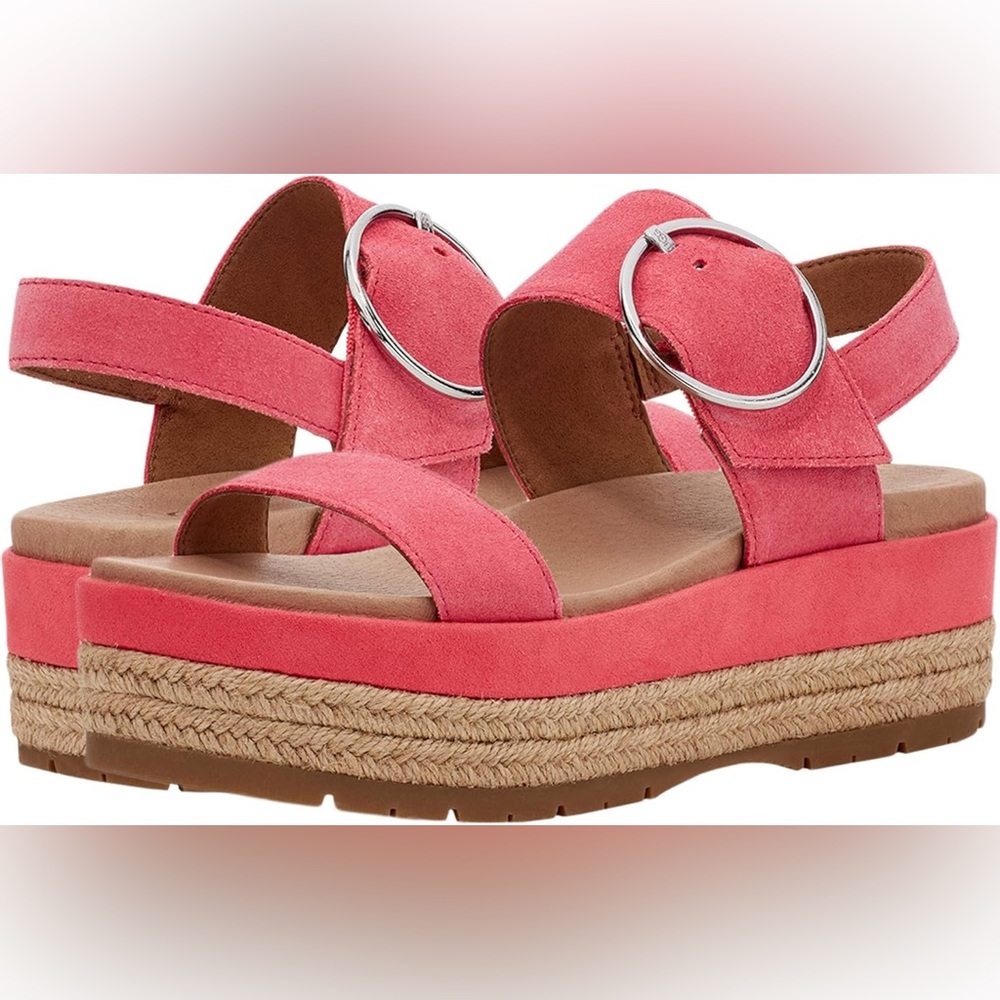 UGG April Suede Espadrille Platform Sandals in Strawberry Sorbet Size 9